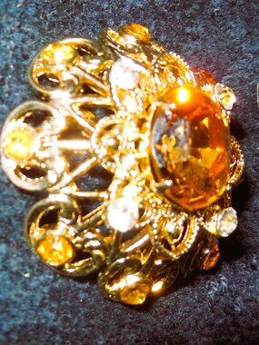 Citrine and gold overlay brooch/pin.  Vintage